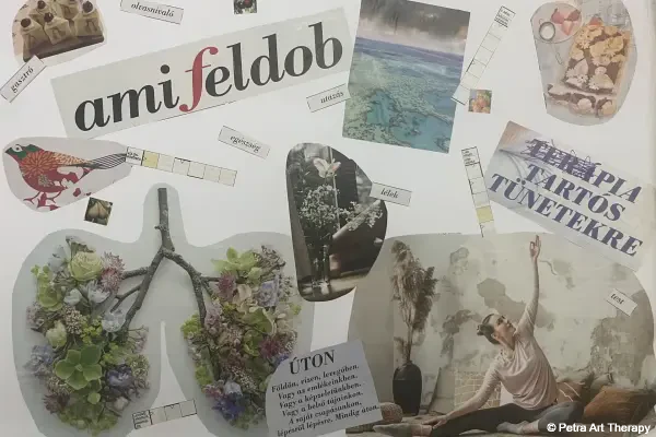 „Ami feldob” feliratú montázs újságkivágásokból