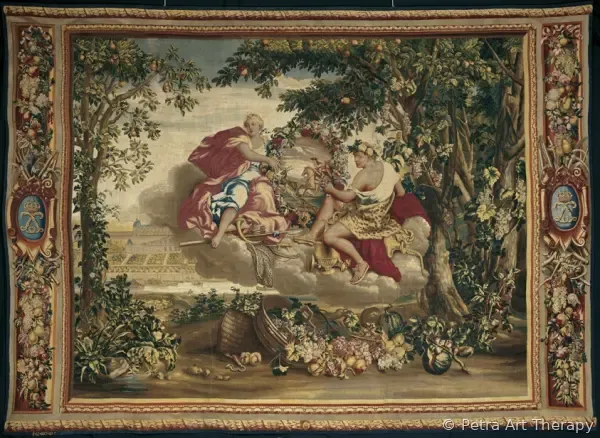 Autumn belongs to the eight-piece series entitled The Seasons. Designed by Charles Le Brun, First Painter to Louis XIV of France, half of the compositions present two deities associated with
